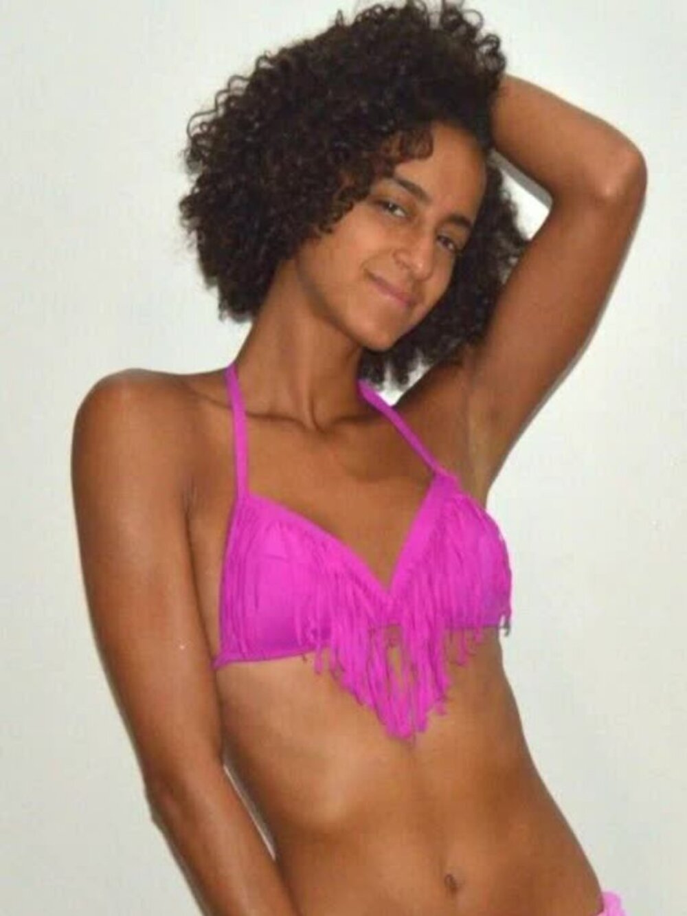 Hula Honey Juniors' Fringe Push-Up Halter Bikini Top Size S